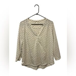 H&M Lightweight Cream Blouse With Black Leaf Pattern